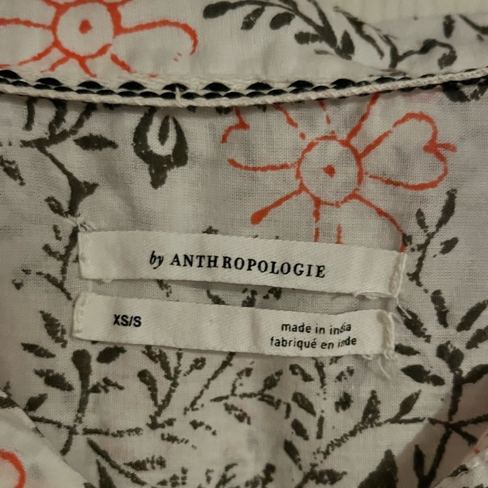 Anthropologie Womens Button Down Blouse, Size XS, White Black Orange Floral - Picture 3 of 7